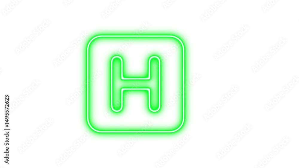 Glowing Neon Hospital Sign, Neon square h glow with transparent background