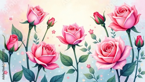 Delicate watercolor rosebuds forming a soft pattern , pretty, white