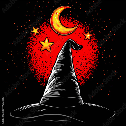 Enchanted witch s hat under a crimson night sky