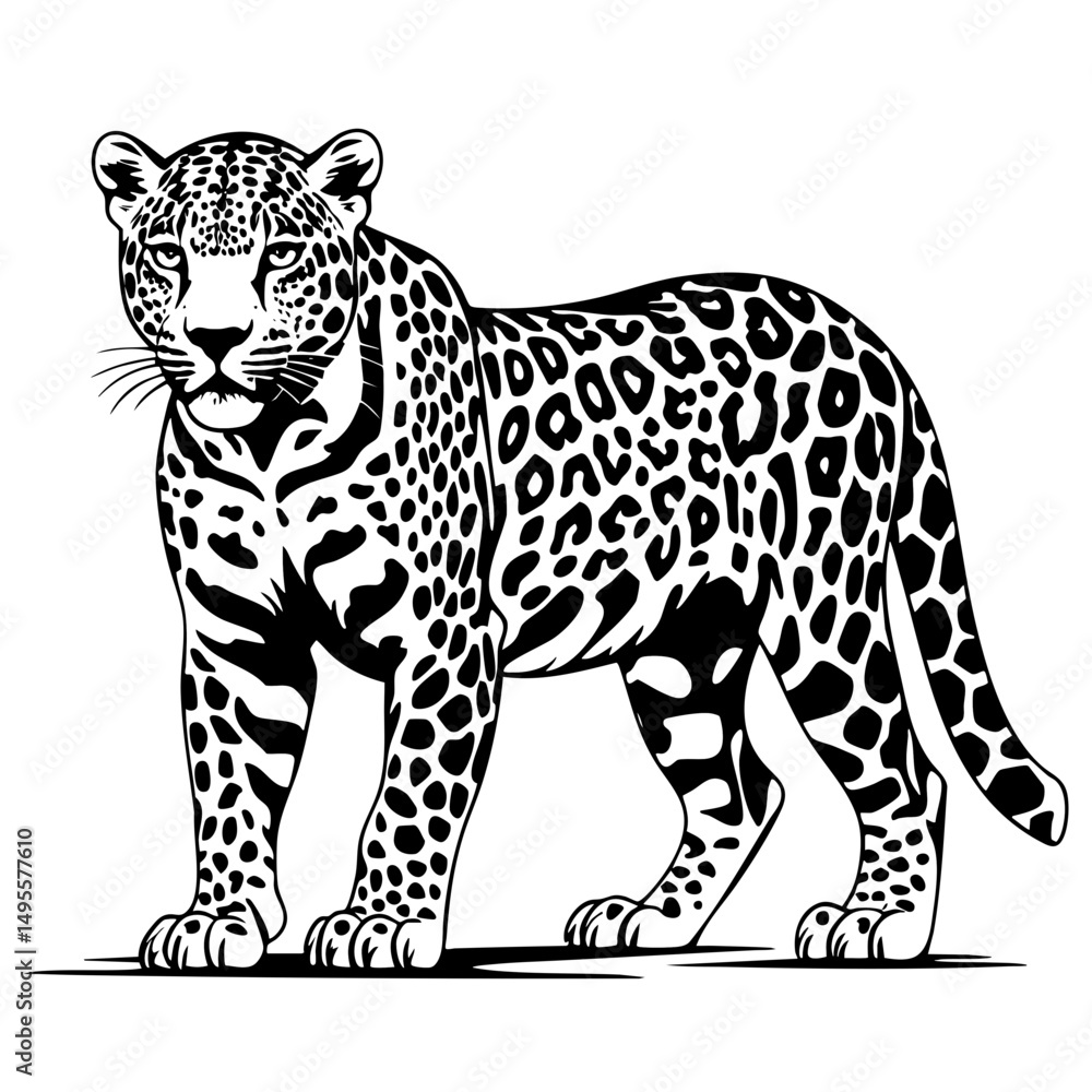Naklejka premium Leopard Black and White Vector Outline SVG
