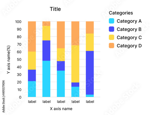 100% Stack bar chart-vertical, Concept of data visualization and analytics. Vector illustration