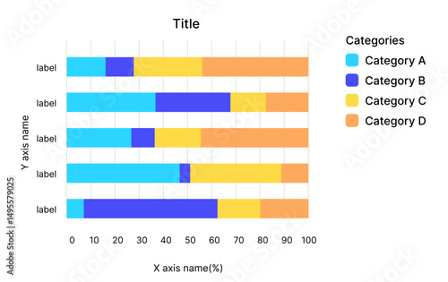 100% Stack bar chart-horizontal, Concept of data visualization and analytics. Vector illustration