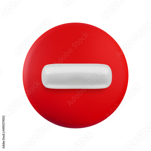 Vector cartoon 3d no entry traffic sign. 3d Render of red round road stop sign. Plastic navigation direction icon for infographic, web, app, design, game.