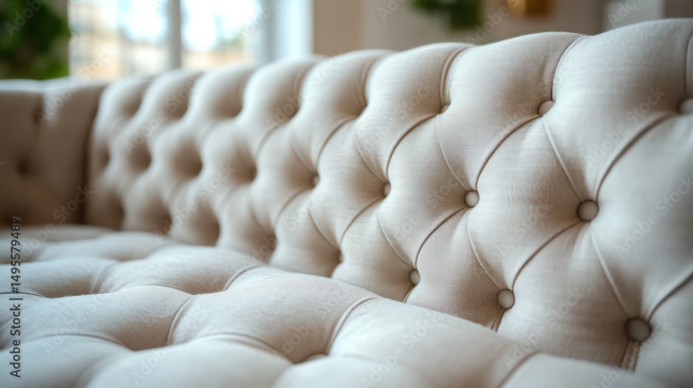 Obraz premium Luxurious tufted headboard with soft upholstery, adding comfort and elegance to bedroom.