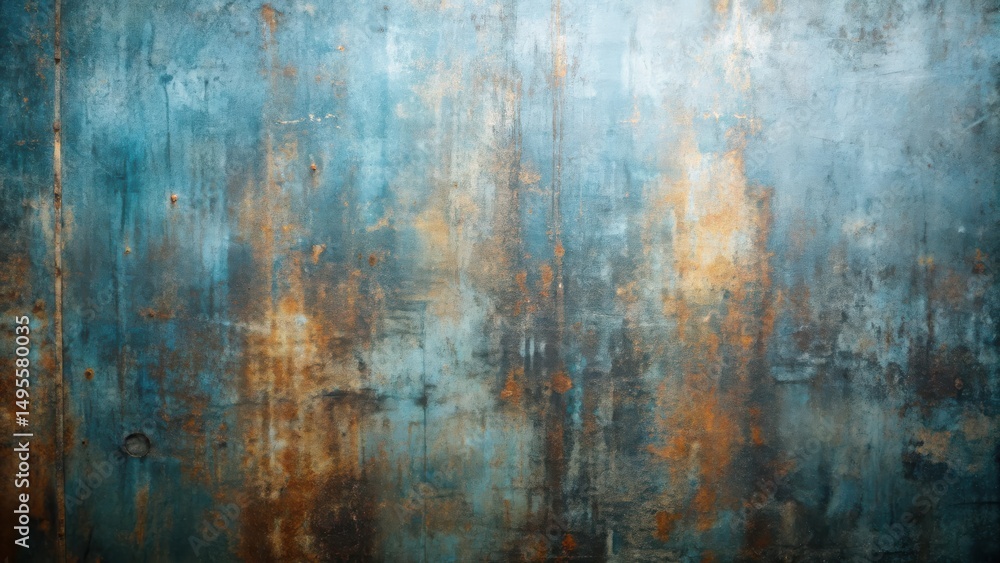 Obraz premium Abstract Teal and Rust Metal Texture Background Weathered Surface with Patina and Imperfections