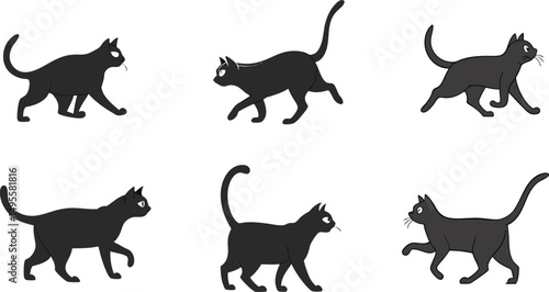 Black Cat Walk Cycle Silhouette – Vector Animation Frames Set