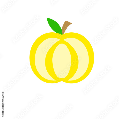 Stylized golden apple illustration with simple geometric shapes and a vibrant hue