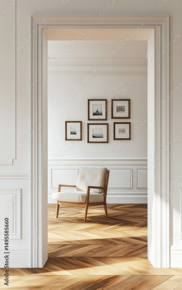 Fototapeta premium Elegant living room with wooden floor and chair