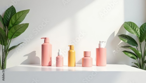 Clean minimalist product display on white backdrop, pastel, presentation