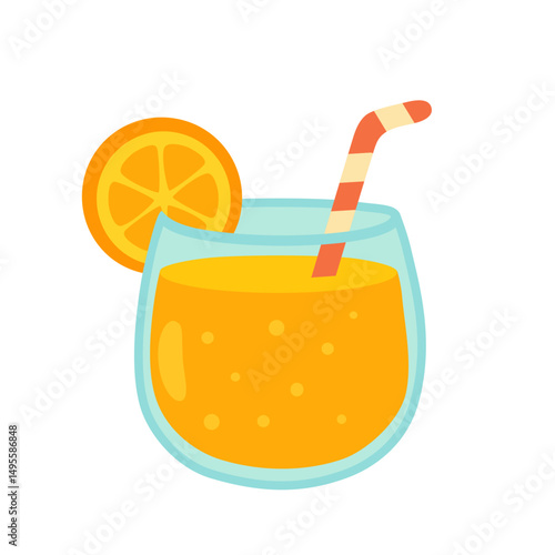 A flat vector illustration of colourful summer orange cocktail.