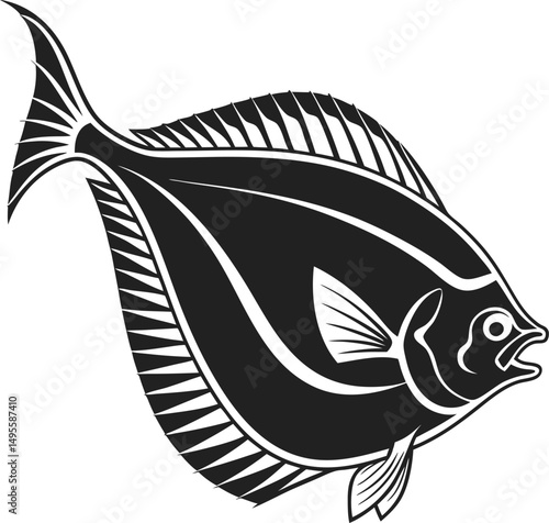 Flounder Fish Silhouette Design Illustration. Silhouette Design of a Flounder Fish. Flatfish Flounder Silhouette in Bold Style