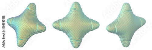 3D shape star pillow with soft pastel green fabric and iridescent textile surface