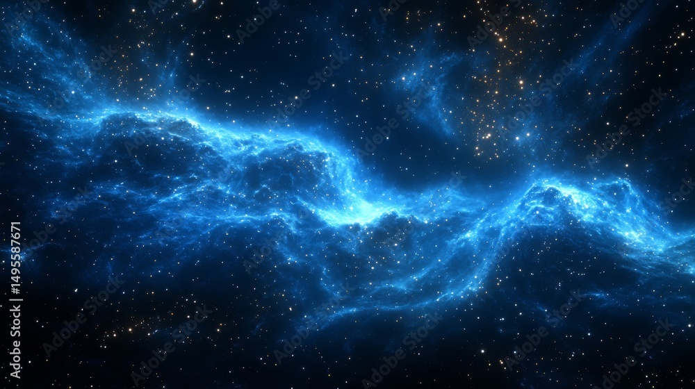 Fototapeta premium Blue Nebula in Dark Space with Bright Stars