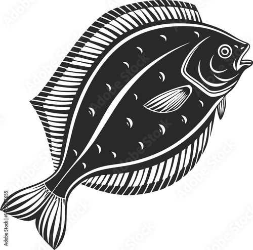 Flounder Fish Silhouette Design Illustration. Silhouette Design of a Flounder Fish. Flatfish Flounder Silhouette in Bold Style