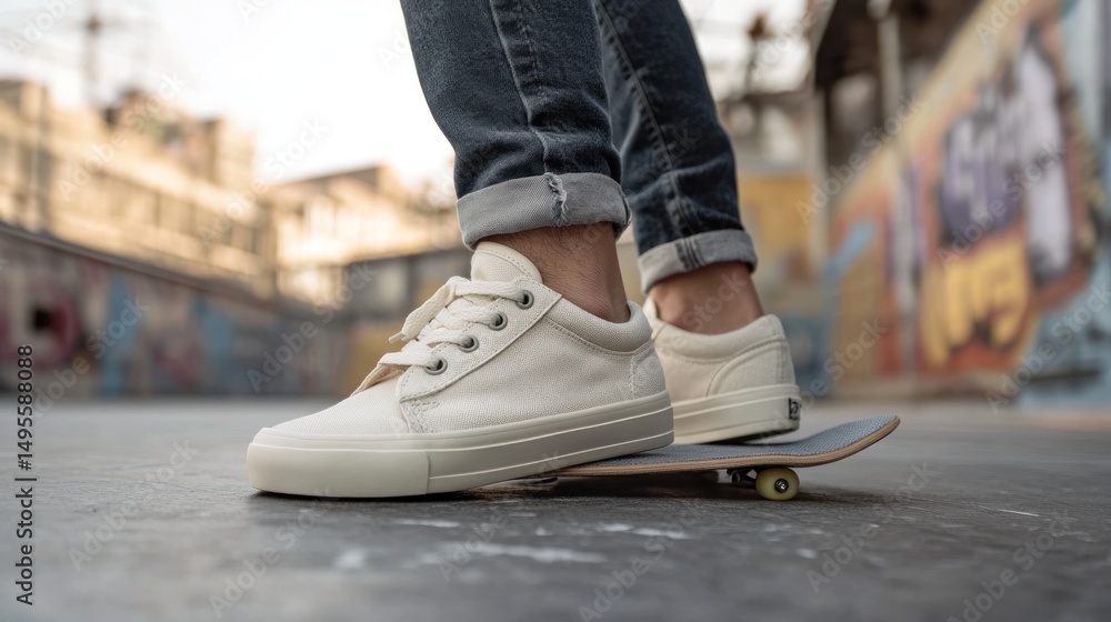 Street style sneakers on skateboard Street style sneakers on skateboard