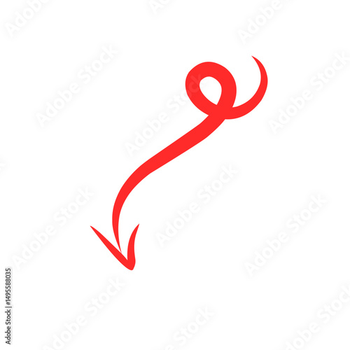 Stylized arrow design curving down, a playful direction on a dark background