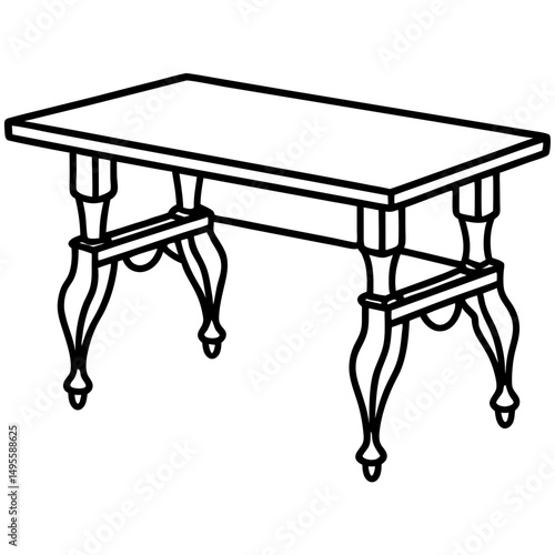 Rustic Dining Table with Iron Legs – Vector on White