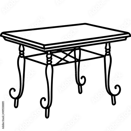 Rustic Dining Table with Iron Legs – Vector on White