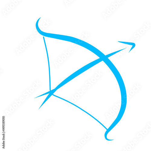 Stylized Sagittarius Symbol: Cyan Bow and Arrow on a Black Background