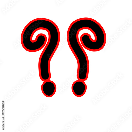 Contemplation in Crimson: Paired Question Marks Radiating on Stark Background