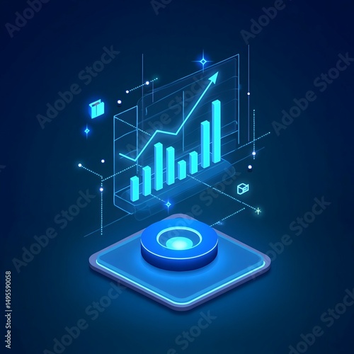 Rising Data Chart and Futuristic Platform in Digital Space