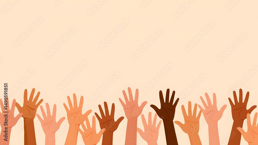Fototapeta premium Diverse Hands Reaching Up Unity, Equality, and Inclusion