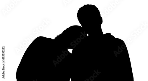 Trusting Embrace Silhouette, Head on Shoulder Comfort Vector