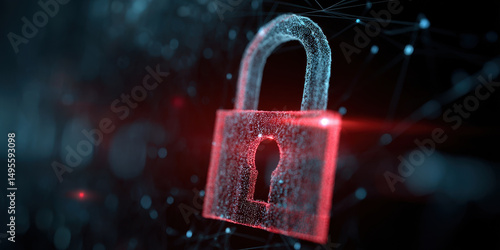 Digital padlock with glowing red highlights symbolizes cybersecurity