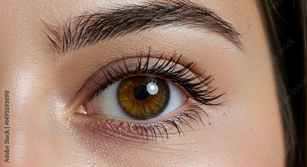 Obraz premium Close-up of a Woman's Eye with Beautiful Brown Iris and Long Eyelashes High-Resolution Photography