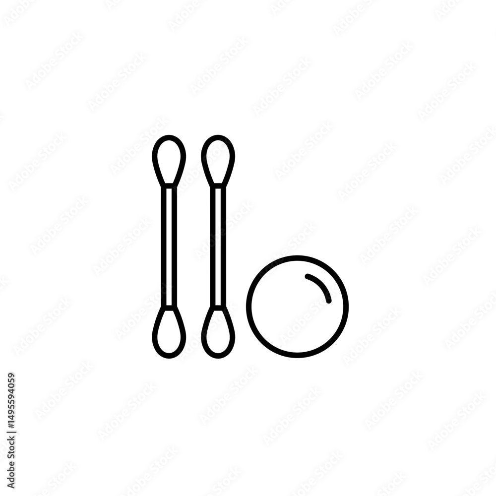 Cotton swabs and cotton pad in black and white minimalist line design. Editable SVG Cotton swabs and cotton pad in black and white minimalist line design. Editable SVG