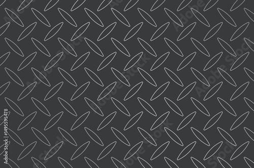 Dark gray diamond-plate metal texture with light gray crisscross pattern. Overhead view, seamless industrial background for grunge, machinery, or rugged design projects. Neutral lighting.