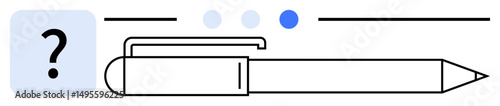 Question mark in blue square with pen below, denoting inquiry, problem-solving, writing, learning, creativity, education, and brainstorming. Ideal for manuals tutorials FAQs apps simple landing