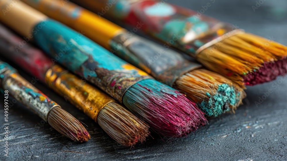 Fototapeta premium Used Paintbrushes Close Up