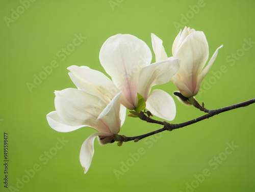 Spring Branch with Beautiful White Magnolia Flowers