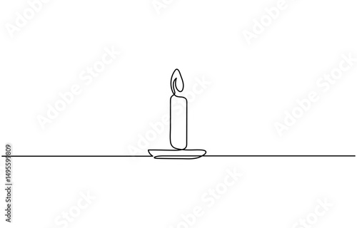 Candle linear background. Hand drawn burning flame. Vector illustration, one continuous line drawing of candle, Continuous one line drawing of Burning candle.