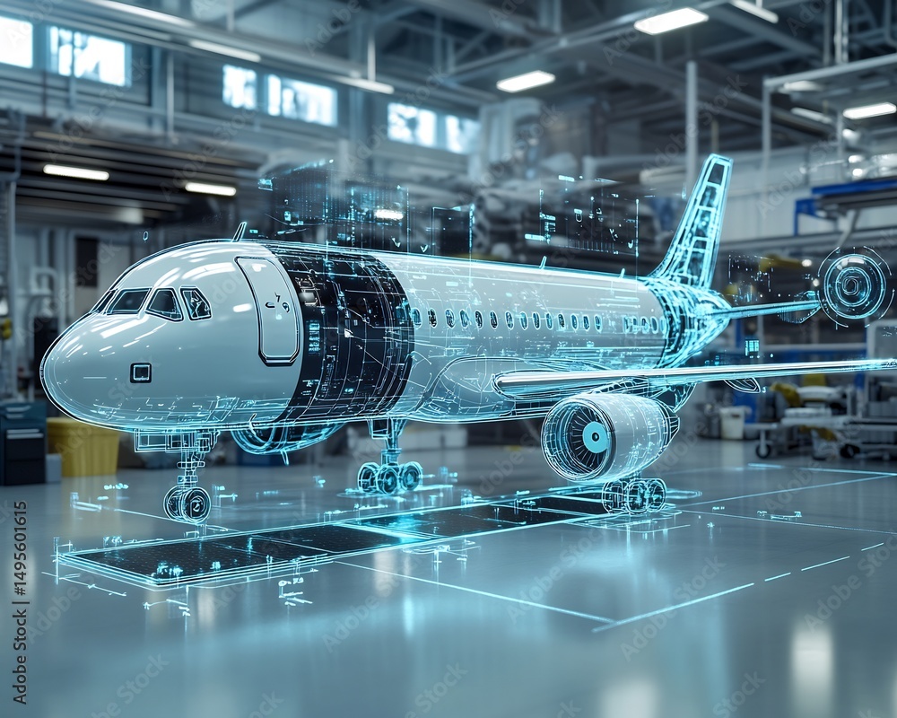 Fototapeta premium Digital transformation aviation with real time route optimization predictive maintenance and smart baggage tracking systems