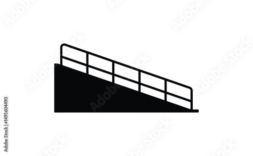 Black Silhouette Illustration of a Ramp with Handrails for Accessibility and Inclusivity
