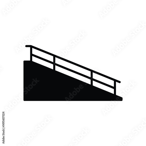 Black Silhouette of an Inclined Ramp with Railing, Accessibility and Urban Design Concept