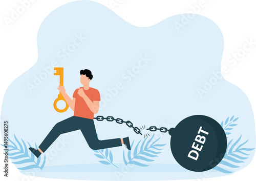 Debt free or freedom for pay off debts, loan or mortgage, solution to solve financial problem, savings or investment to break free concept
