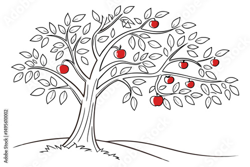 Simple apple tree line illustration in nature theme