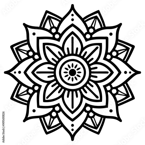 Classic Indian mandala pattern line illustration