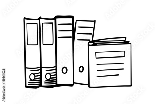 Office documents and paper line art sketch