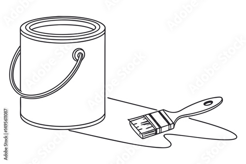 Minimalist sketch of paint can and brush tool