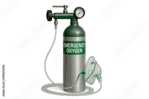 Emergency oxygen tank with mask and transparent background