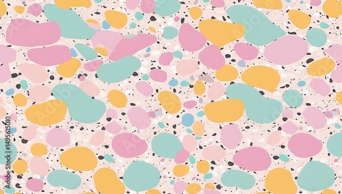 Pastel terrazzo pattern with pink, yellow and blue colors in seamless design