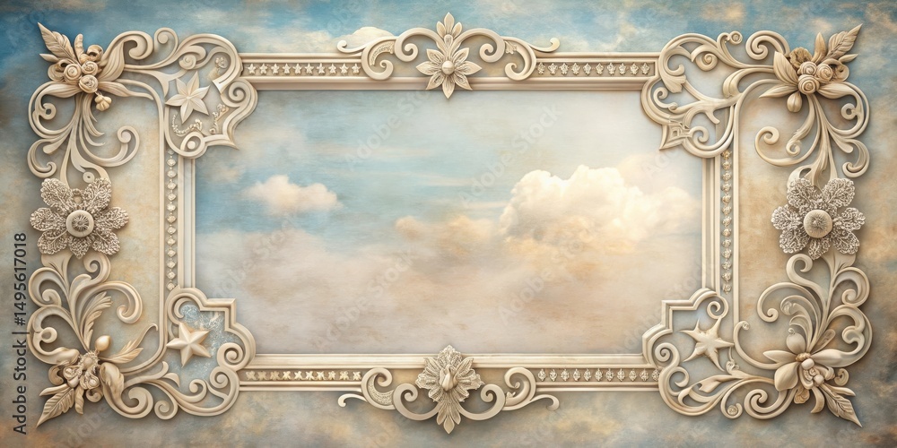 Elegant Ornate Frame with a Sky Background, Perfect for Design Projects and Creative Applications Elegant Ornate Frame with a Sky Background, Perfect for Design Projects and Creative Applications