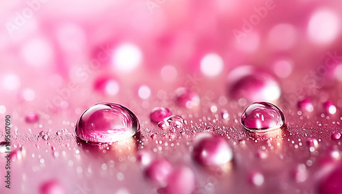 Beautiful close-up of pink water droplets on a surface, showcasing delicate textures and vibrant colors that enhance any artistic or natural theme.