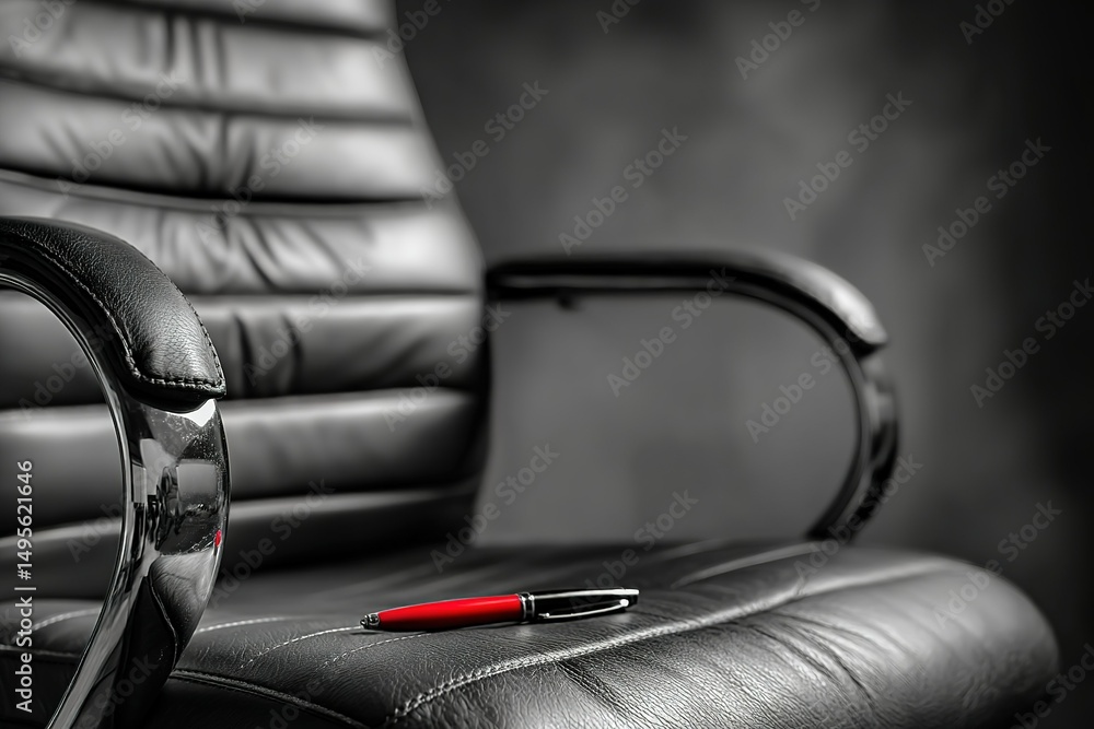 Obraz premium Office chair with a red pen resting on the seat in a modern workspace setting