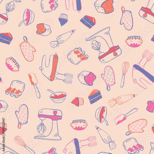 Cute baking vector doodles seamless pattern, fun background, great for textiles, wrapping, packaging, wallpapers - vector design