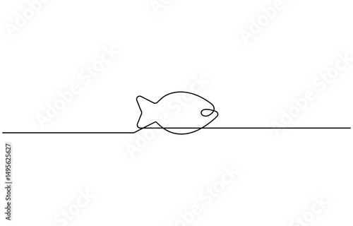 Salmon fish in One continuous line drawing. Fresh seafood in linear sketch style, Fish line background. One continuous line drawing of fish. Vector illustration. Fish symbol.